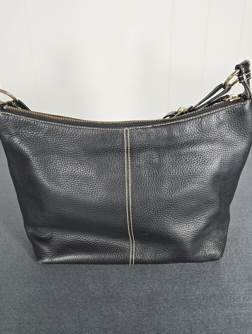 Dooney & Bourke Black Pebbled Leather Hobo with Gold Hardware Travel Plane